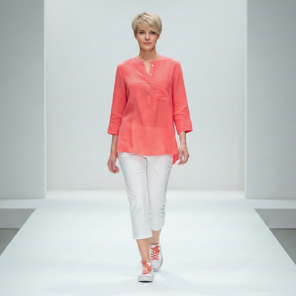 Coral Tunic Top with White Pants
